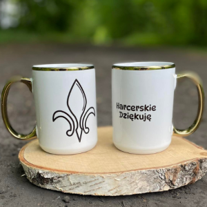 Kubek ceramiczny  440ml HARCERSKIE DZIĘKUJĘ złoty rant i ucho