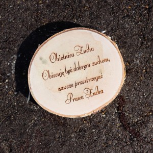 Plaster z drewna z Obietnicą Zucha